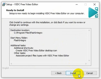 Bấm Install để bắt đầu quá trình cài đặt VSDC Free Video Editor full crack